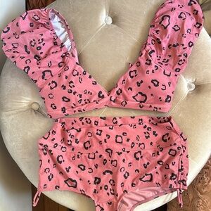 NWT Pink and Black Cheetah Off the Shoulder Forever 21 Bikini
